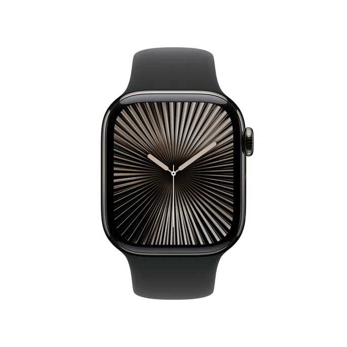 Apple Watch Series 10 LTE 42mm Slate Titangehäuse mit schwarzem Sportarmband - S/M
