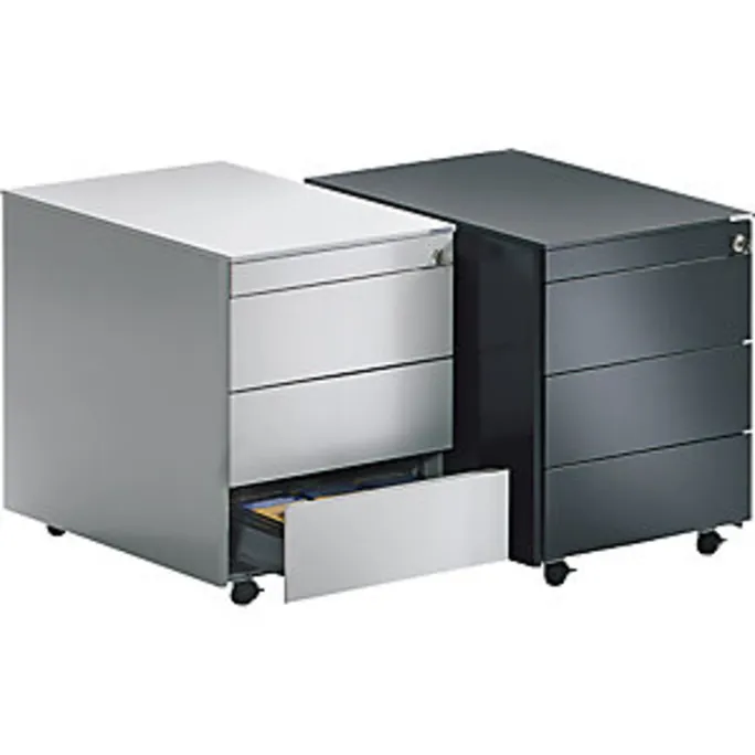 Schubladencontainer mit Rollen, 570x800, Stahlpl., 3 Schubl. weiß/alu – Bild 2