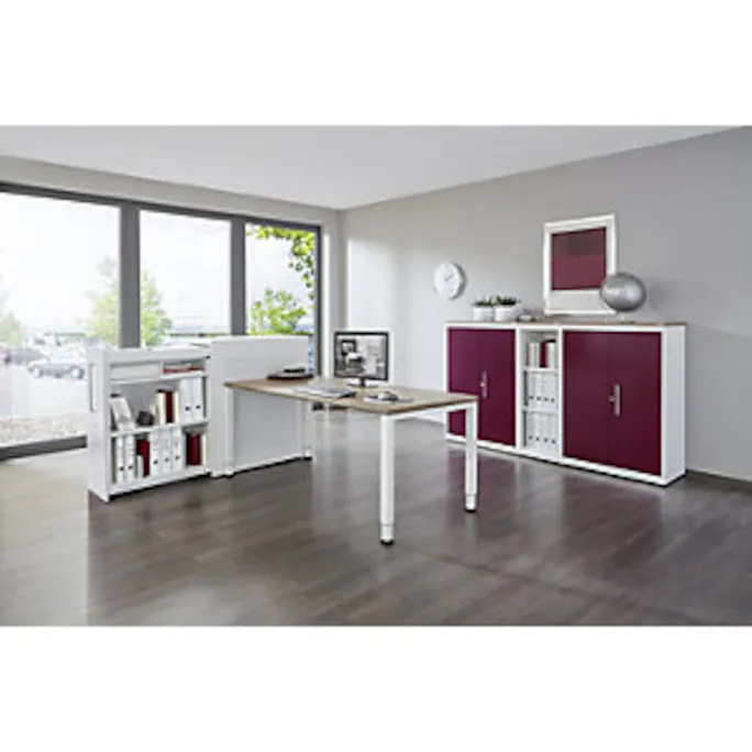 Hochauszugschrank, Thekenelement rechts stehend, H 1250 mm, weiß/anthrazitgrau – Bild 2