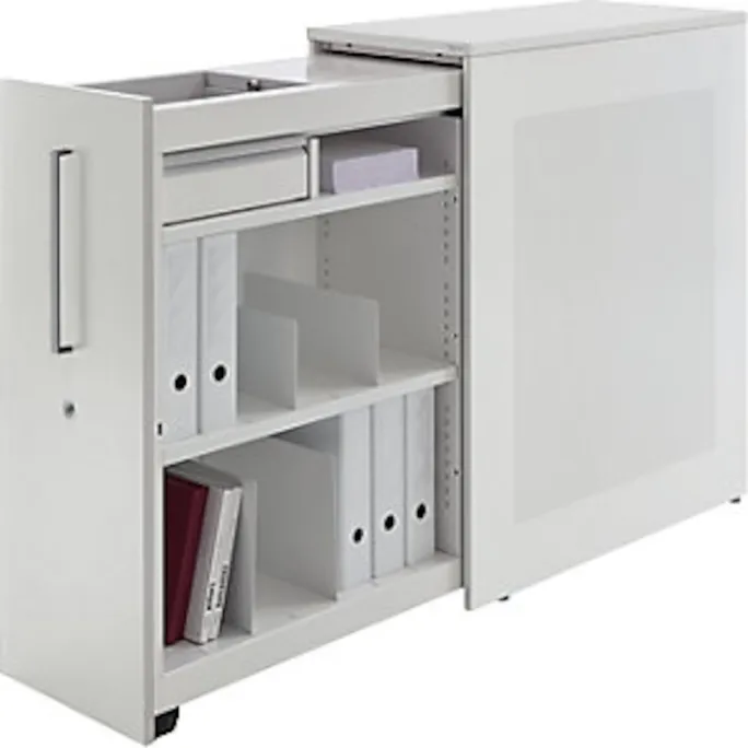 Hochauszugschrank, Thekenelement links stehend, H 1250mm, reinweiß/anthrazitgrau – Bild 3