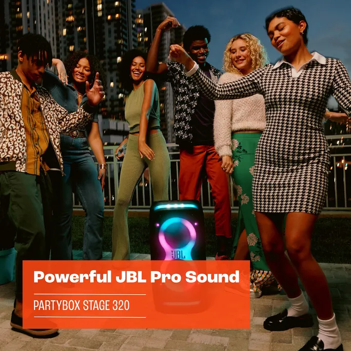 JBL PartyBox STAGE 320 Bluetooth-Lautsprecher schwarz mit Akku und Lichteffekten – Bild 3